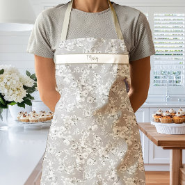 Weiße Vintage-Rosen auf Taupe-Schürze Schürze