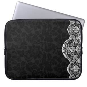 Weiße Vintage Schnürschwarzer Damasken Laptopschutzhülle