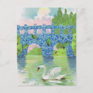 Weiße Vintage-Schwan-Karten Postkarte