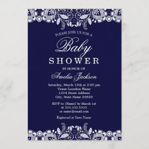 Weiße Vintage-Spitze Navy Jungen-Baby-Shower-Einla Einladung