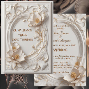 Weiße Vintage-Tulpen Elfenbein Gold Barock-Rankenw Einladung