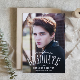 Weiße Vintage-Typografie-Foto-Abschlussfeier Einladung