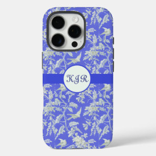 Weiße Vintage-Vögel und Blumen auf Violett iPhone 16 Pro Hülle