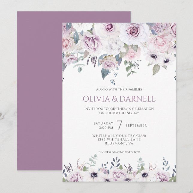 Weiße Violett Pink Lavendel Weiße Blumenhochzeit I Einladung (Vorne/Hinten)
