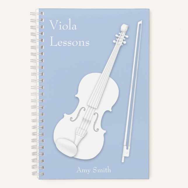 Weiße Violine oder Viola Light Blue Custom Musical Notizbuch (Vorderseite)
