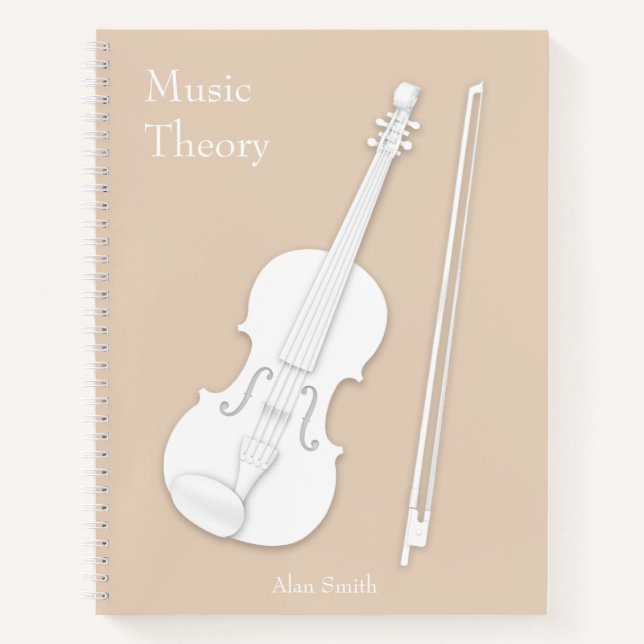 Weiße Violine oder Viola mit Beige nach Maß Notizbuch (Vorderseite)