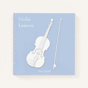 Weiße Violine und Bow Musik Licht Blau, Custom Squ Notizbuch