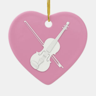 Weiße Violine und Hübsches rosa Herz Keramik Ornament