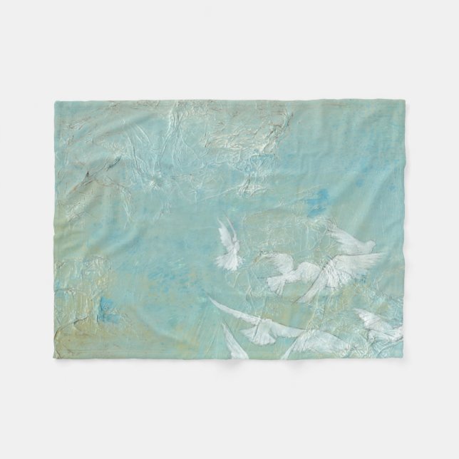 Weiße Vögel, die durch blauen Himmel fliegen Fleecedecke (Vorderseite (Horizontal))
