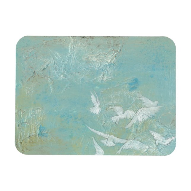 Weiße Vögel fliegen durch den blauen Himmel Magnet (Horizontal)