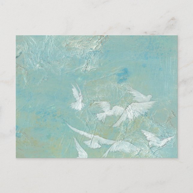 Weiße Vögel fliegen durch den blauen Himmel Postkarte (Vorderseite)