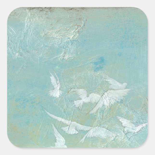 Weiße Vögel fliegen durch den blauen Himmel Quadratischer Aufkleber (Vorderseite)