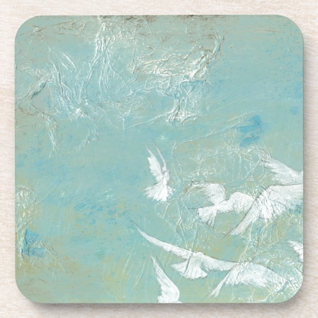 Weiße Vögel fliegen durch den blauen Himmel Untersetzer (Vorderseite)