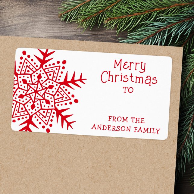 Weiße Volkskunst Schneeflocke zum Geschenk (Whimsical folk art snowflake to from gift label)