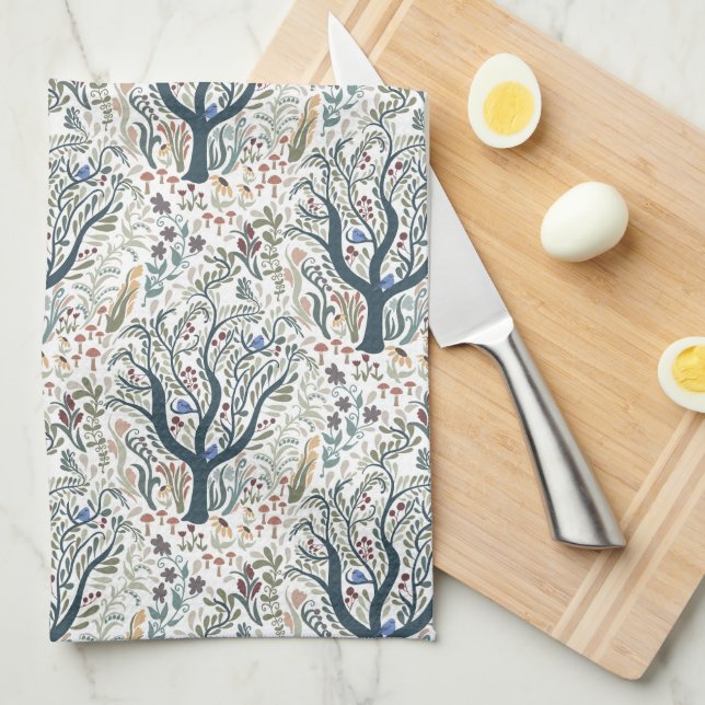 Weiße Volkskunst, Wald Erde Tones Geschirrtuch (Viertel Falte)