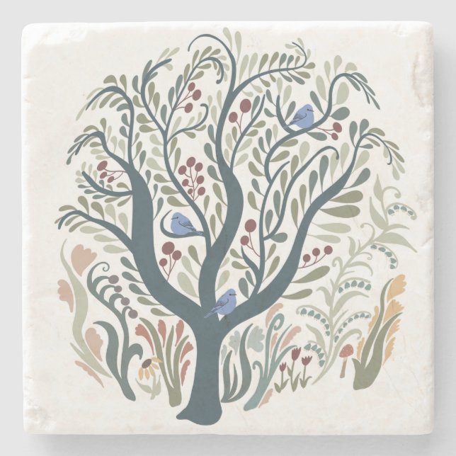 Weiße Volkskunst, Wald Erde Tones Steinuntersetzer (Vorderseite)