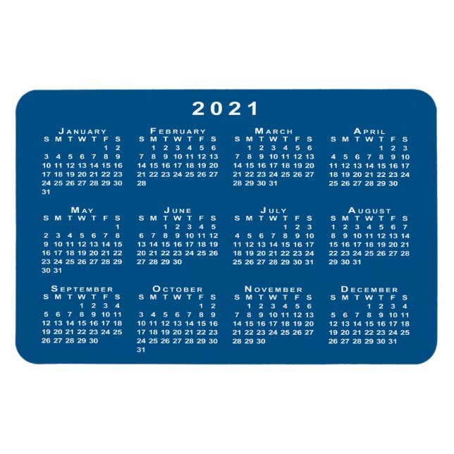 Weiße Vorlage für den Kalender 2021 Aquamarin blau Magnet (Horizontal)