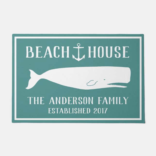 Weiße Wale und Anchor Beach House Green Fußmatte (Vorderseite)