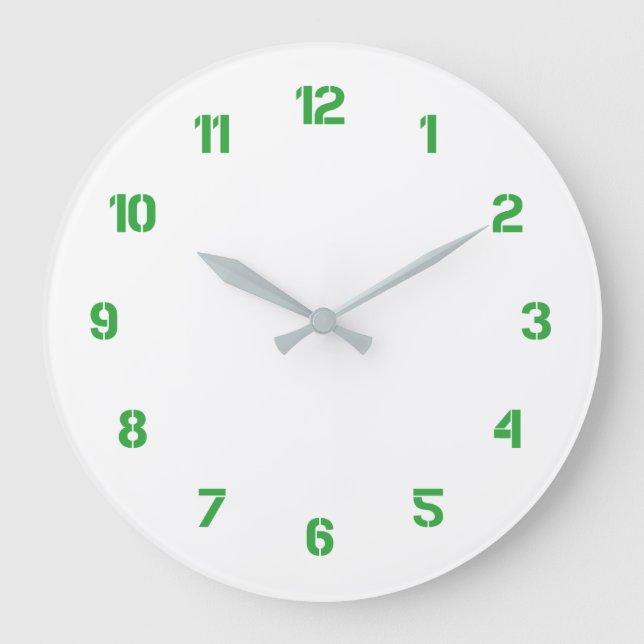 Weiße Wall-Uhr mit grünen Zahlen Große Wanduhr (Vorderseite)