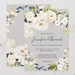 Weiße Wasserfarbe Blumenreath auf Taupe Hochzeit Einladung