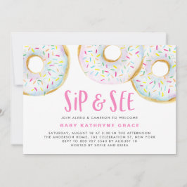 Weiße Wasserfarbe Donuts Sprinklen Sip und sehen Einladung