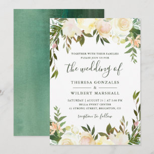 Weiße Wasserfarben-Blumen-Hochzeitseinladung Einladung