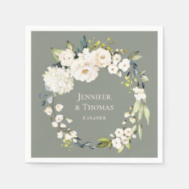 Weiße Wasserfarbenflora auf der Grünen Hochzeit Serviette
