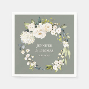 Weiße Wasserfarbenflora auf der Grünen Hochzeit Serviette
