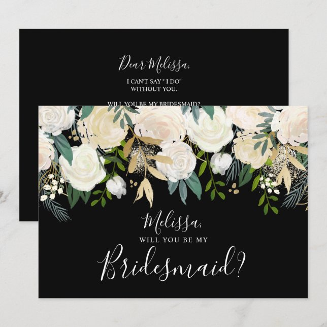 Weiße Wasserfarbenflora wird meine Bridesmaid sein Einladung (Vorne/Hinten)
