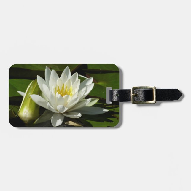 Weiße Wasserlilie und Blüten Gepäckanhänger (Vorderseite horizontal)