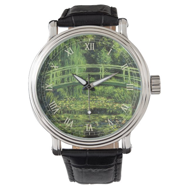 Weiße Wasserlilien von Claude Monet, Vintage Kunst Armbanduhr (Vorderseite)