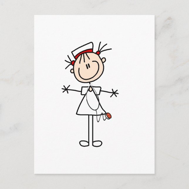 Weiße Weibliche Strichmännchen Krankenschwester 2  Postkarte (Vorderseite)