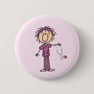 Weiße weibliche Strichmännchen-Krankenschwester- Button