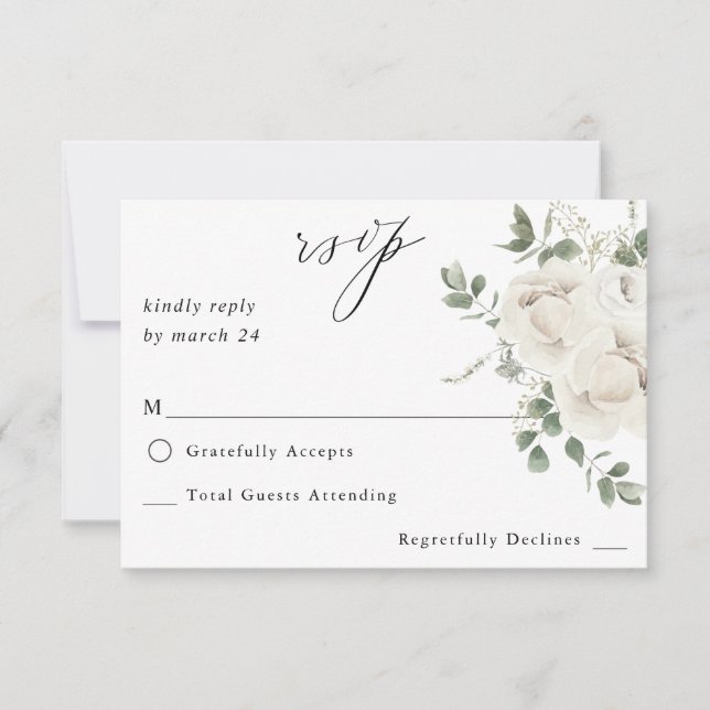 Weiße weiche Floral und Eukalyptus ni UAWG RSVP Karte (Vorderseite)