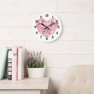 Weiße weiche rosa Herzblüte Große Wanduhr