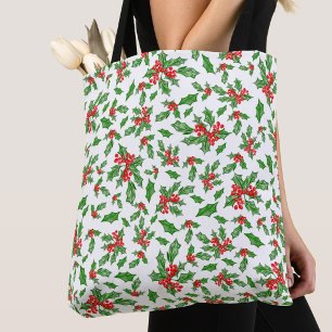 Weiße Weihnachten grüne Stechpalmenblätter rote Be Tasche