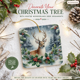 Weiße Weihnachten Wildtier Hirsch Keramik Naturlie Keramikornament