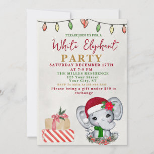 Weiße-Weihnachts-Party mit Geschenktausch und Elef Einladung