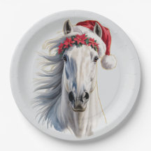 Weiße Weihnachts-Pferd-Papierplatte