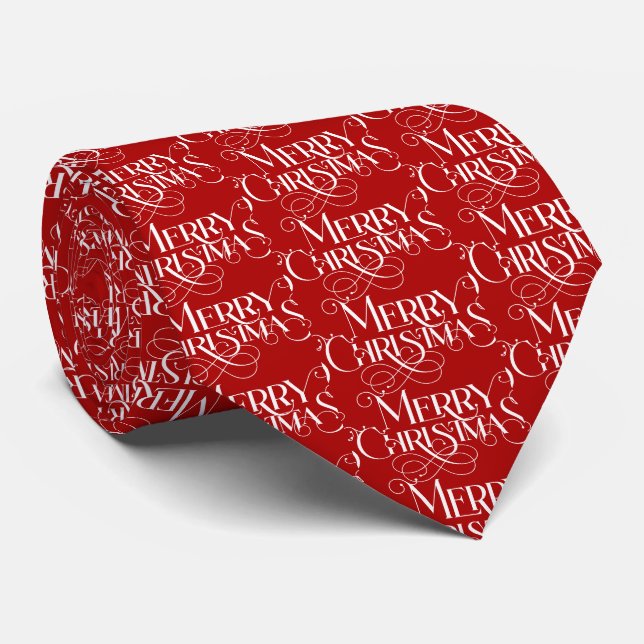 Weiße Weihnachts Retro Typografie auf Rot Krawatte (Gerollt)