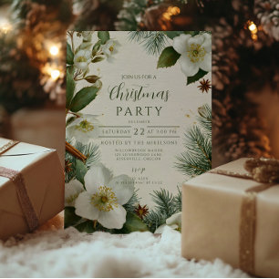 Weiße Weihnachts-Winterblumen Einladung