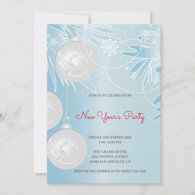 Weiße Weihnachtsbälle Einladung (Vorderseite)
