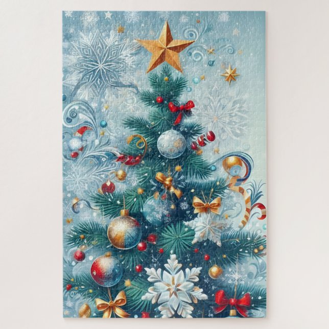 Weiße Weihnachtsbaum mit Schneeflocken (Vertikal)