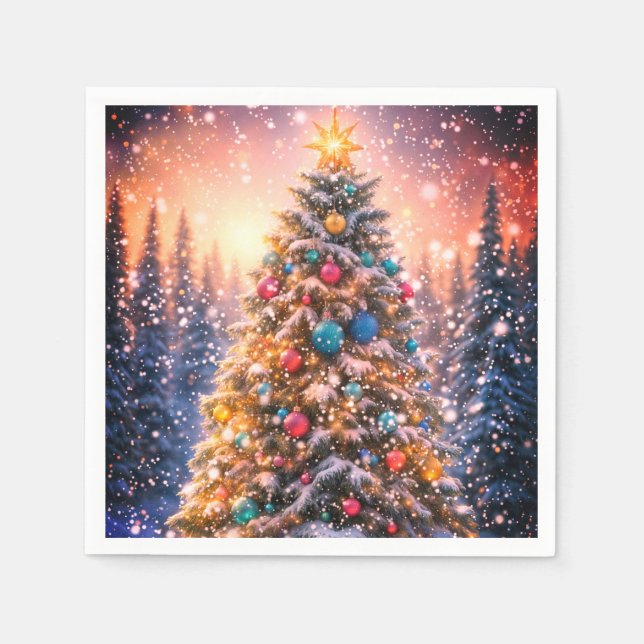 Weiße Weihnachtsbaum-Papier-Servietten Serviette (Vorderseite)