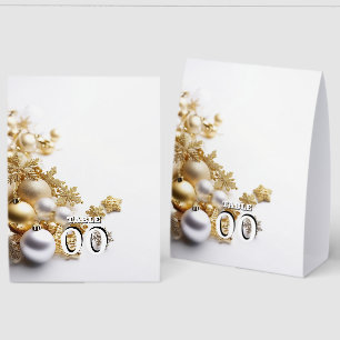 Weiße Weihnachtsbaum-Sitzordnung – Gold & Silber Tischaufsteller