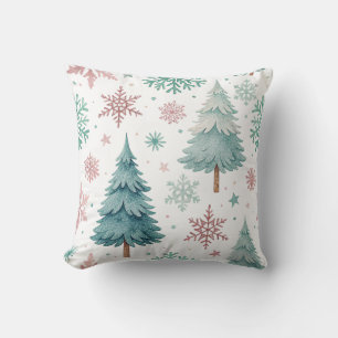 Weiße Weihnachtsbaum- und Schneeflocken-Wurfkissen Kissen