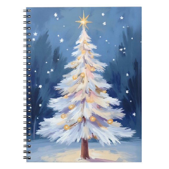 Weiße Weihnachtsbaum Winter Schnee Notizblock (Vorderseite)