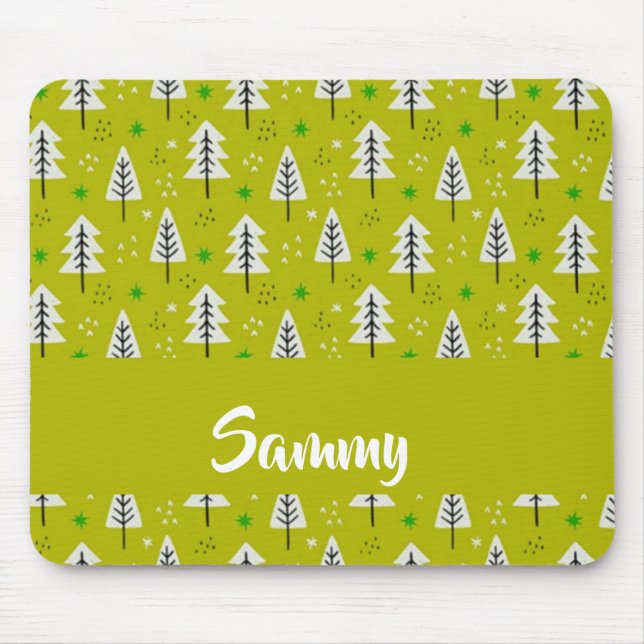 Weiße Weihnachtsbäume auf Grün Mousepad (Vorne)
