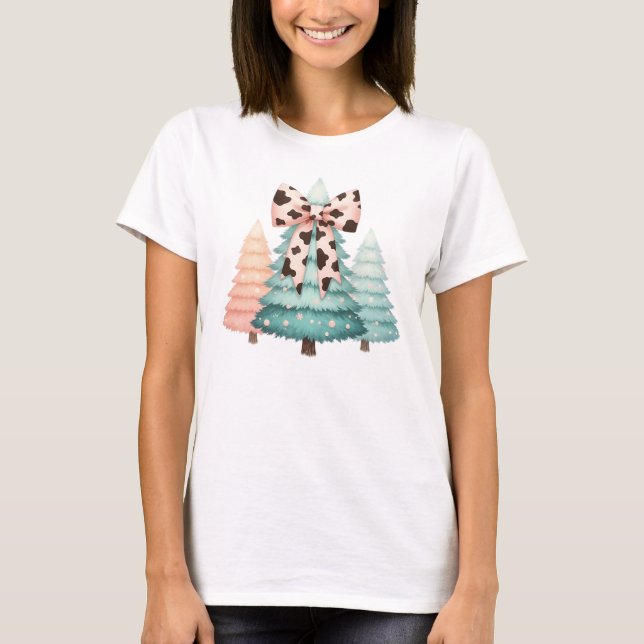 Weiße Weihnachtsbäume mit Kuhdruck T-Shirt (Vorderseite)