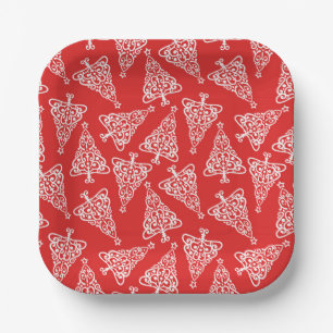Weiße Weihnachtsbaume mit rotem Backing Square Pappteller